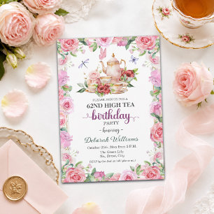 Elegant 62nd Birthday High Tea Party Invitation