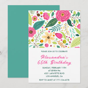 Elegant 65th birthday invitations Floral Colourful