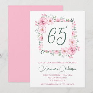 Elegant 65th birthday invitations Floral  Pink