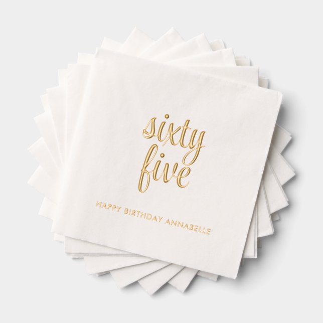 Elegant 65th Birthday Modern Gold Foil Napkins (Insitu (Stacked))
