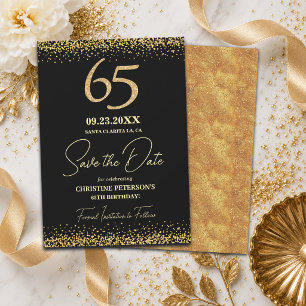 Elegant 65th Black Gold Glitter Birthday Save The Date