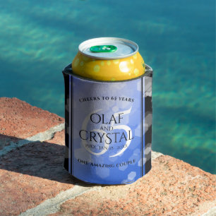 Elegant 65th Blue Sapphire Wedding Anniversary Can Cooler