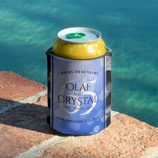 Elegant 65th Blue Sapphire Wedding Anniversary Can Cooler (In Situ Pool)