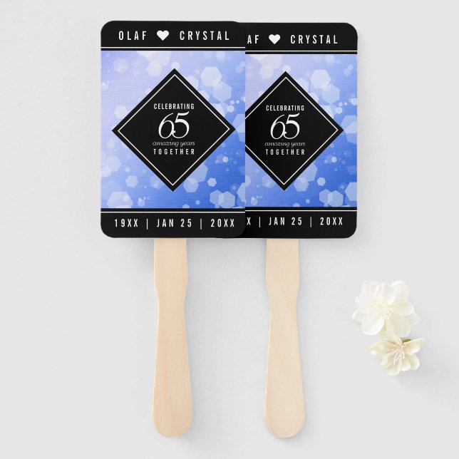 Elegant 65th Blue Sapphire Wedding Anniversary Hand Fan (Front and Back)