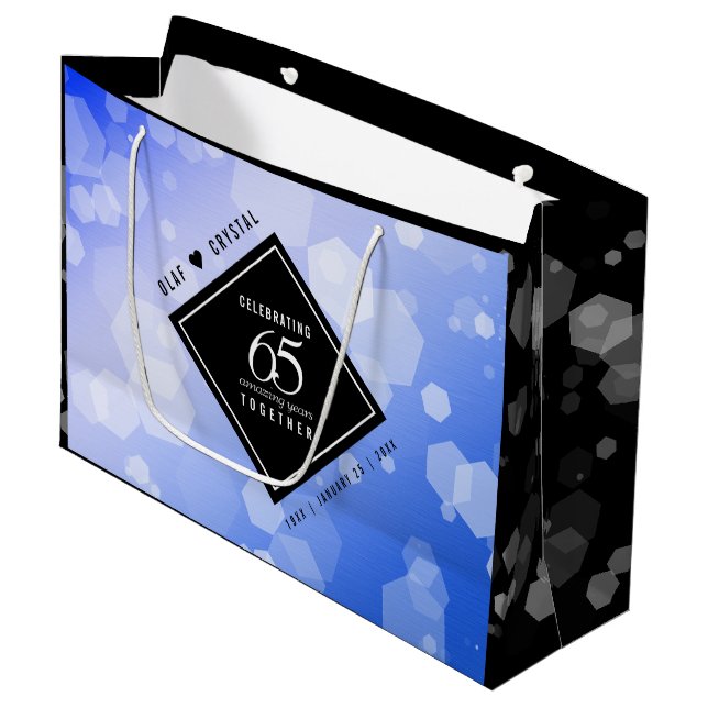 Elegant 65th Blue Sapphire Wedding Anniversary Large Gift Bag (Front Angled)