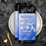 Elegant 65th Blue Sapphire Wedding Anniversary Menu<br><div class="desc">Add sophistication to 65th blue sapphire wedding anniversary celebrations with this dinner menu,  which features elegant lettering and hexagonal confetti on sapphire blue and black backgrounds. Customize with couple's names,  dates of marriage,  venue details,  menu items,  and congratulatory messages.

Design © W.H. Sim. See more at zazzle.com/expressionsoccasions</div>