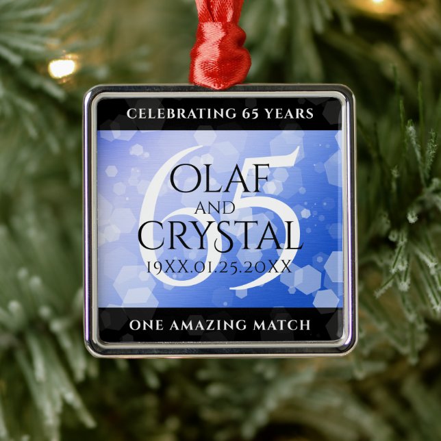 Elegant 65th Blue Sapphire Wedding Anniversary Metal Ornament (Tree)