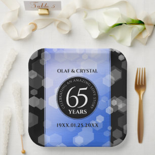 Elegant 65th Blue Sapphire Wedding Anniversary Paper Plate