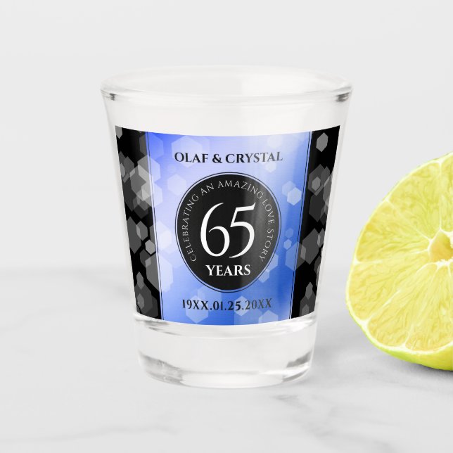 Elegant 65th Blue Sapphire Wedding Anniversary Shot Glass (Front)