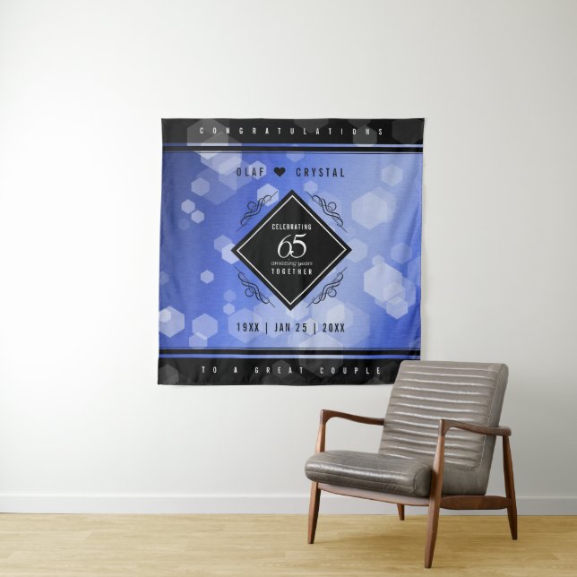 Elegant 65th Blue Sapphire Wedding Anniversary Tapestry (In Situ)