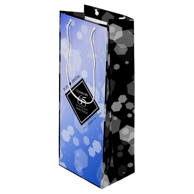 Elegant 65th Blue Sapphire Wedding Anniversary Wine Gift Bag (Front Angled)