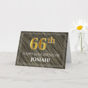 Elegant 66th Birthday: Faux Wood, Faux Gold Look Card