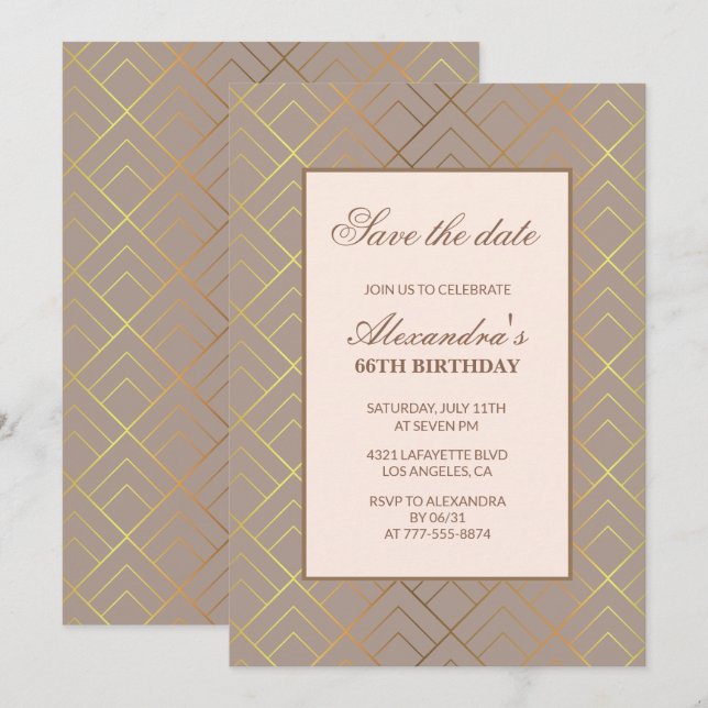 Elegant 66th birthday invitations Save the date  (Front/Back)