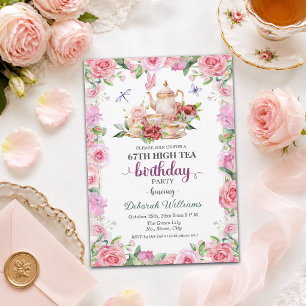 Elegant 67th Birthday High Tea Party  Invitation