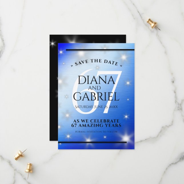 Elegant 67th Star Sapphire Wedding Anniversary Save The Date (Front/Back In Situ)