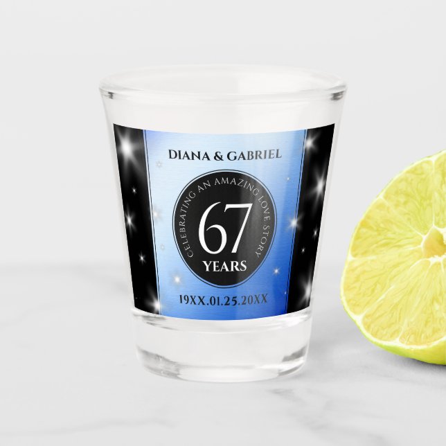 Elegant 67th Star Sapphire Wedding Anniversary Shot Glass (Front)