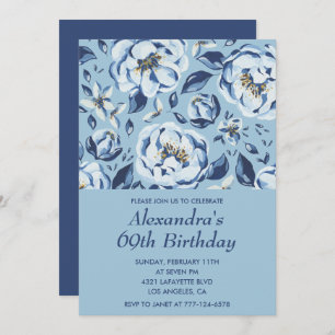Elegant 69th birthday invitations Floral Blue