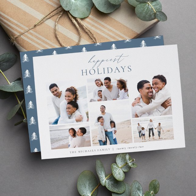 Elegant 6 Photo Collage Christmas Happiest Holiday Card (Creator Uploaded)