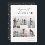Elegant 6 Photo Collage Happiest Hanukkah Holiday Card<br><div class="desc">Share cheer with these modern Hanukkah holiday cards featuring 6 of your favourite photos in a grid collage layout. "Happiest Hanukkah" appears at the top in hand lettered calligraphy and classic serif lettering. Personalize with your family name and the year at the lower right.</div>