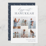 Elegant 6 Photo Collage Happiest Hanukkah Holiday Card<br><div class="desc">Share cheer with these modern Hanukkah holiday cards featuring 6 of your favourite photos in a grid collage layout. "Happiest Hanukkah" appears at the top in hand lettered calligraphy and classic serif lettering. Personalize with your family name and the year at the lower right.</div>