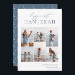 Elegant 6 Photo Collage Happiest Hanukkah Holiday Card<br><div class="desc">Share cheer with these modern Hanukkah holiday cards featuring 6 of your favourite photos in a grid collage layout. "Happiest Hanukkah" appears at the top in hand lettered calligraphy and classic serif lettering. Personalize with your family name and the year at the lower right.</div>
