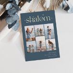 Elegant 6 Photo Collage Shalom Hanukkah Foil Holiday Card<br><div class="desc">Share cheer with these modern Hanukkah holiday cards featuring 6 of your favourite photos in a grid collage layout. "Shalom" appears at the top in gold foil connected lettering adorned with tiny stars. Personalize with your holiday greeting,  family name and the year at the lower right.</div>