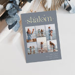 Elegant 6 Photo Collage Shalom Hanukkah Foil Holiday Card<br><div class="desc">Share cheer with these modern Hanukkah holiday cards featuring 6 of your favourite photos in a grid collage layout. "Shalom" appears at the top in gold foil connected lettering adorned with tiny stars. Personalize with your holiday greeting,  family name and the year at the lower right.</div>