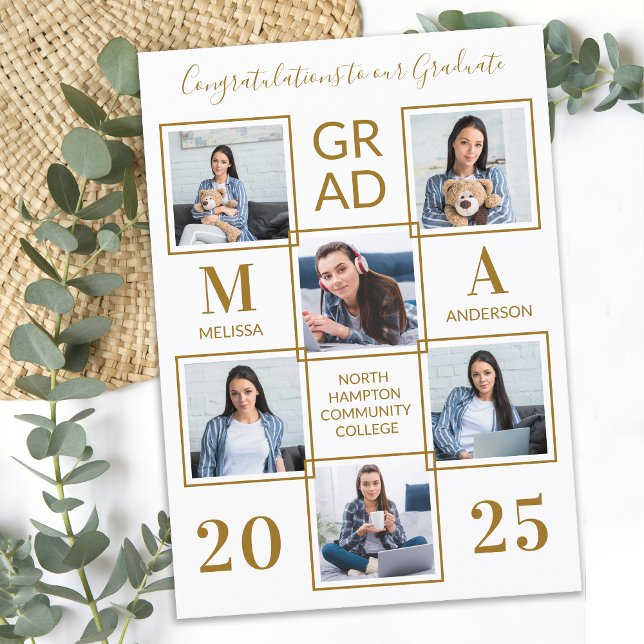 Elegant 6 Photo Personalized Chic Gold Graduation Invitation (Creator Uploaded)