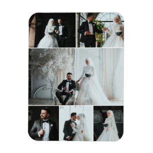 Elegant 6 Photo Wedding Collage Keepsake Magnet