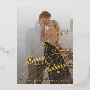 Elegant 6 photos newlywed Happy Holidays gold Foil Holiday Card