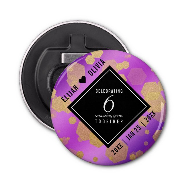 Elegant 6th Amethyst Wedding Anniversary Bottle Op Bottle Opener (Front)