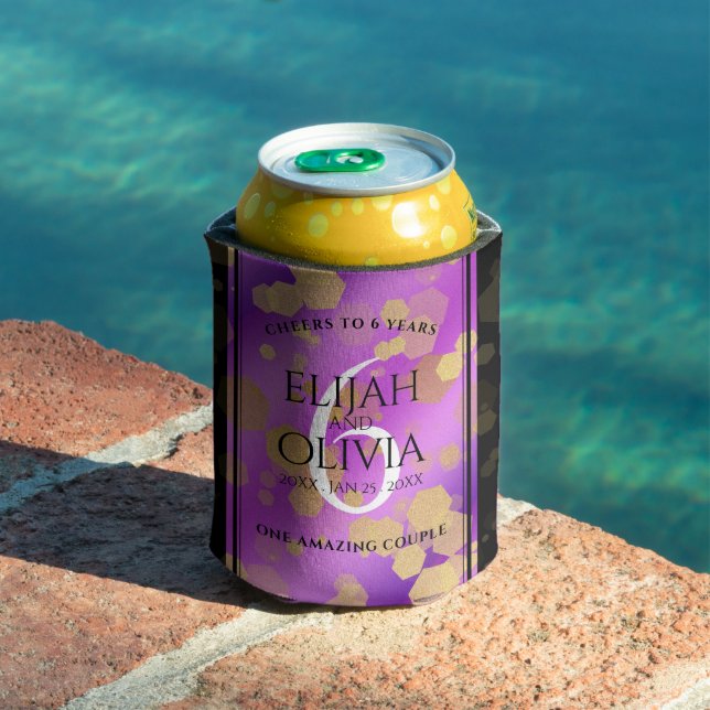 Elegant 6th Amethyst Wedding Anniversary Can Cooler (In Situ Pool)