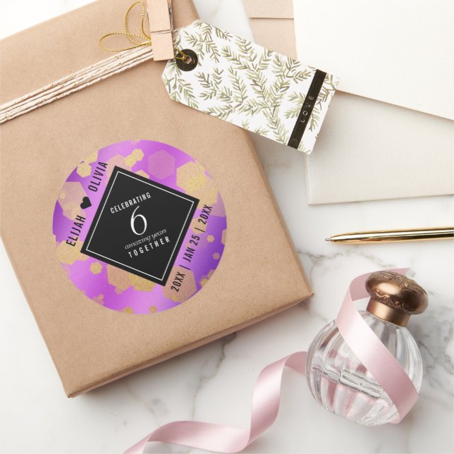 Elegant 6th Amethyst Wedding Anniversary Classic Round Sticker (Gifting)