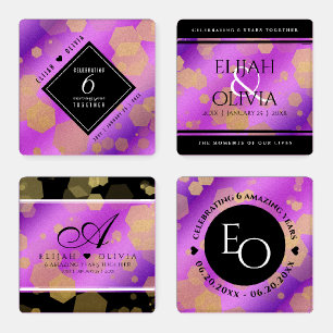 Elegant 6th Amethyst Wedding Anniversary Coaster Set