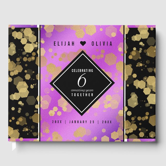 Elegant 6th Amethyst Wedding Anniversary Guest Book (Front)