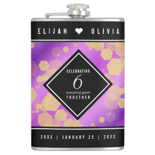 Elegant 6th Amethyst Wedding Anniversary Hip Flask