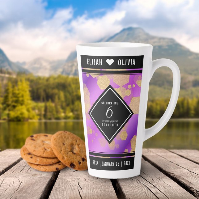 Elegant 6th Amethyst Wedding Anniversary Latte Mug (Elegant 6th Amethyst Wedding Anniversary Tall Latte Mug Cover Photo.)