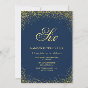 Elegant 6th birthday invitation Gold Navy Glam