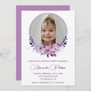 Elegant 6th birthday invitation Photo Floral Boho