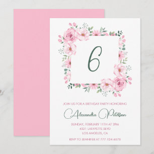 Elegant 6th birthday invitations Floral Pink