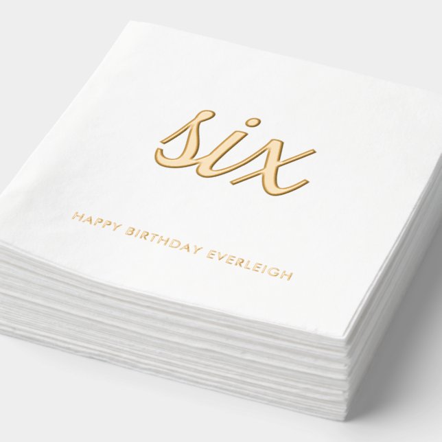 Elegant 6th Birthday Modern Gold Foil Napkins (Detail)