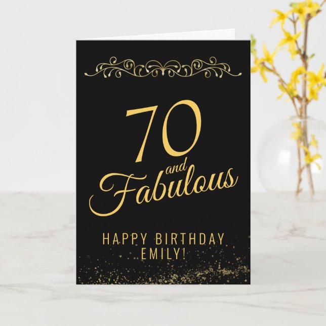 Elegant 70 and Fabulous Ornament 70th Birthday Card (Yellow Flower)