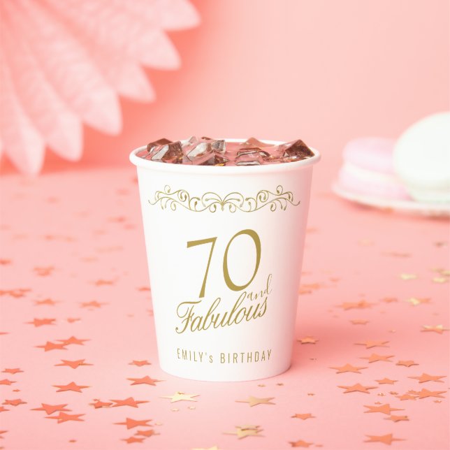 Elegant 70 and Fabulous Ornament 70th Birthday Paper Cups (Insitu)