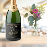 Elegant 70 and Fabulous Ornament 70th Birthday Sparkling Wine Label<br><div class="desc">Elegant 70 and Fabulous Ornament 70th Birthday Sparkling Wine Label. 70 and fabulous text in trendy golden script and an elegant ornament on black background. Personalize it with your name and your age,  and make personalized elegant wine labels for a birthday party.</div>