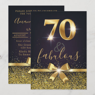 Elegant 70 & Fabulous Gold Glitter 70th Birthday Invitation