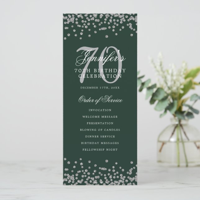 Élégant 70e anniversaire Programme Argent Menu Ver (Debout devant)