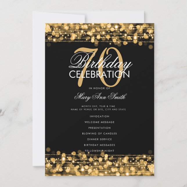Élégant 70e anniversaire programme de fête Gold av (Devant)