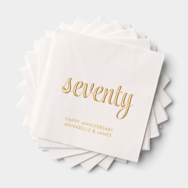 Élégant 70ème anniversaire Mariage de l'or serviet (Insitu (empilé))