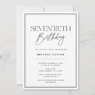 Elegant 70th Birthday Black & White Invitation