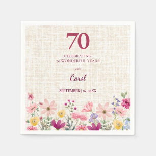 Elegant 70th Birthday Decor for Her - Linen Floral Napkin